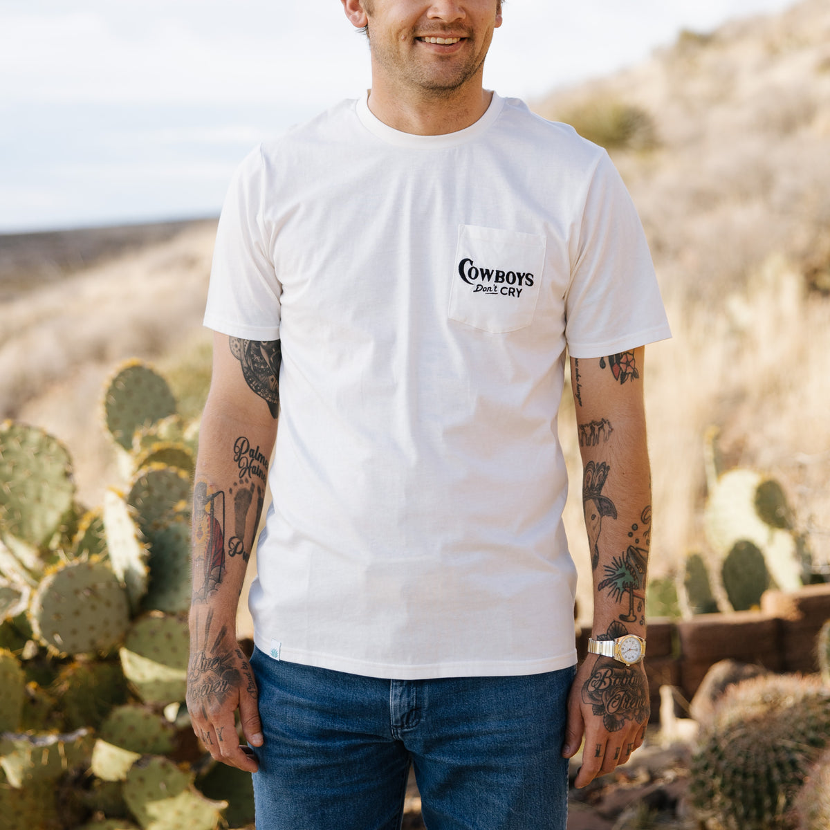 Cowboys Don't Cry Pocket T-Shirt - Vintage White