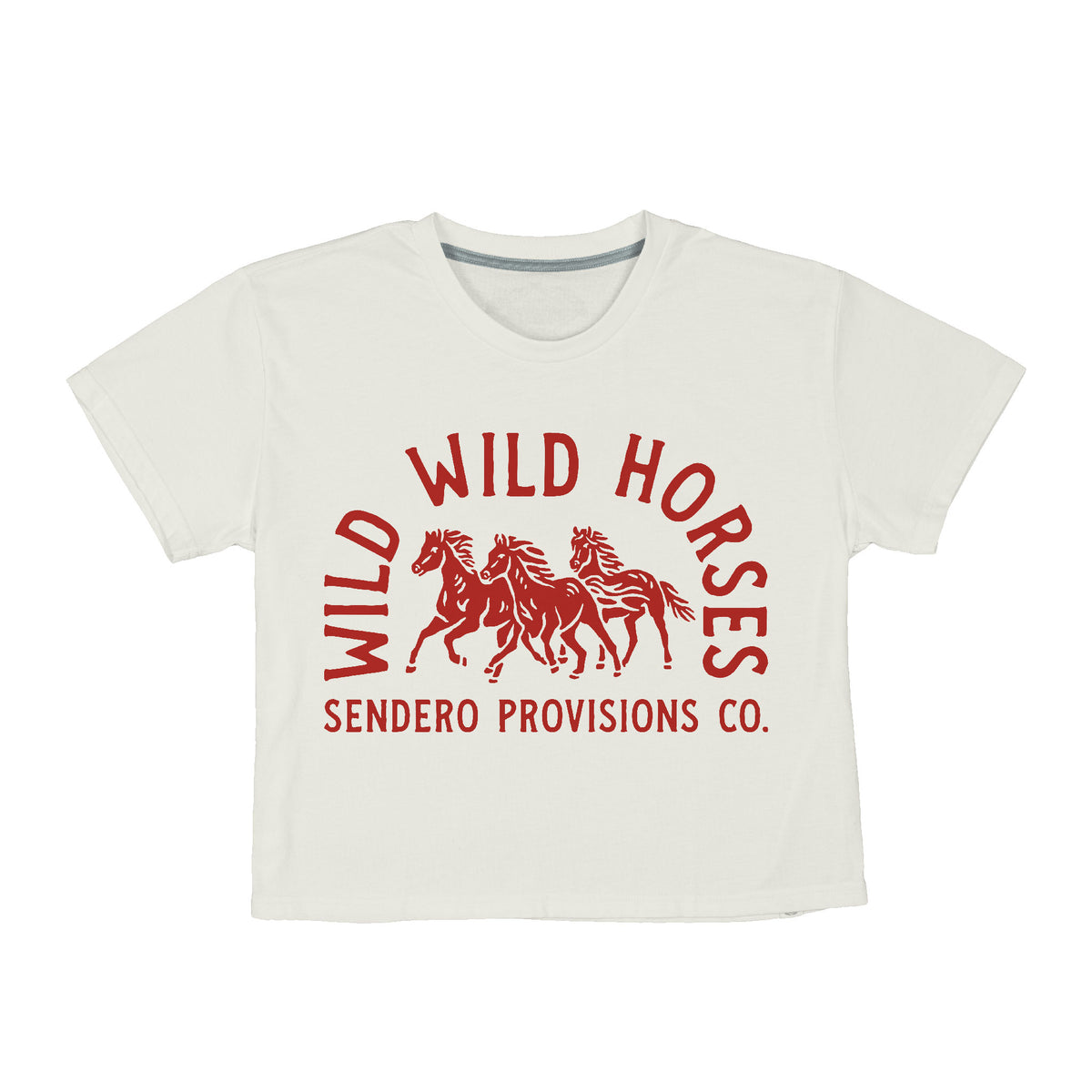 Wild Wild Horses Boxy Tee - Vintage White/Brown Print